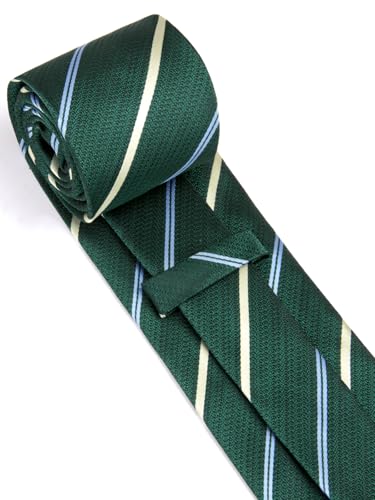 Image of HISDERN Mens Tie Striped Ties and Handkerchief Set Business Formal Woven Pocket Square Wedding College Stripe Necktie