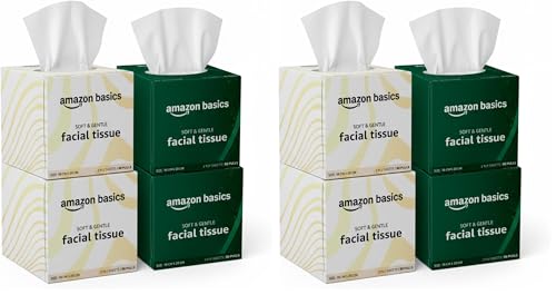 Image of Amazon brand- Amazon Basics 2-Ply Facial Tissue paper 320 pulls | 80 pulls x Pack of 8| Soft & Gentle| Chemical-Free