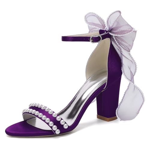 Sandales à talon bloc blancs haut de gamme ornées de perles de mariage