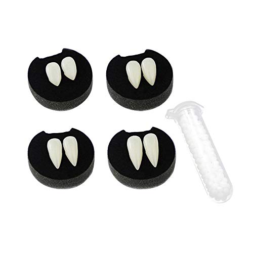 Hvogvok Halloween Vampire Teeth, Vampire Teeth Fangs Halloween Party Cosplay Props Horror False Teeth Props Party Favors(4 Pairs + 1 Tube Teeth Pellets Adhesive)