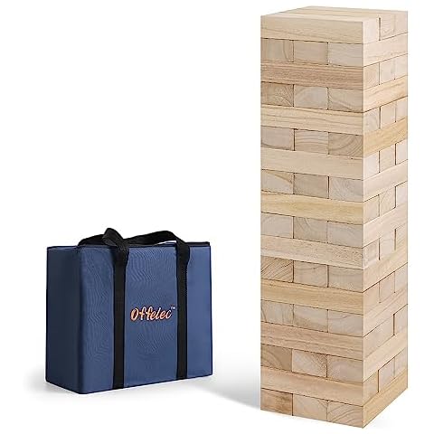 Offelec Large Tumble Tower Game, Giant 54 Wooden Blocks Lawn Yard Games with Carry Bag Outdoor Timber Stacking Game for Halloween Christmas Festival Toy Gift for Kids Adults Family (Over 4 Ft) Cover