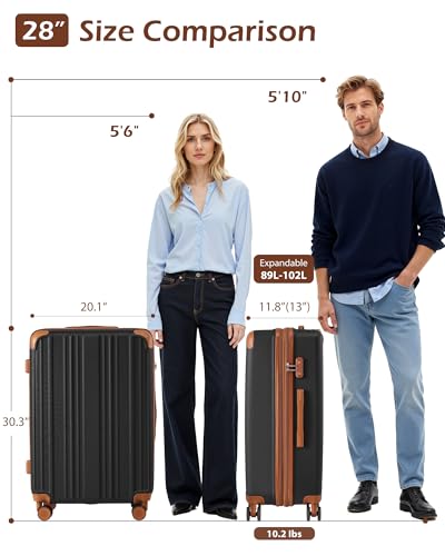 Image of Coolife Luggage, Suitcase with Durable and Lightweight, Large Checked Luggage with ABS Hardshell Expandable, Dual Spinner Wheels, TSA Lock, and YKK Zipper (apricot black, L(28in))