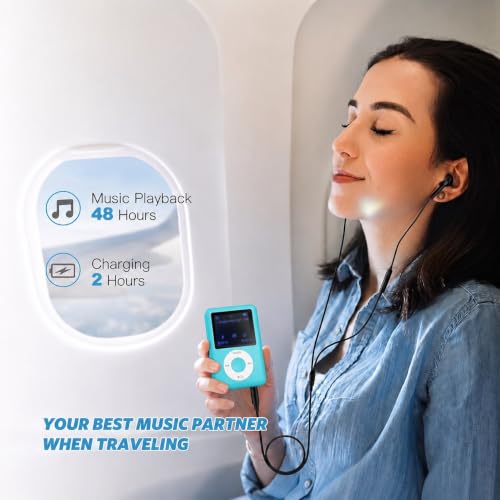 Image of Cason 16GB Mini MP3 Music Player with Bluetooth & Voice Control Earphones, Video Playback,Pocket-Sized MP3 Player for Music,Voice Recording,FM Radio,E-Book Reader -Expanded Up to 128GB (Blue)
