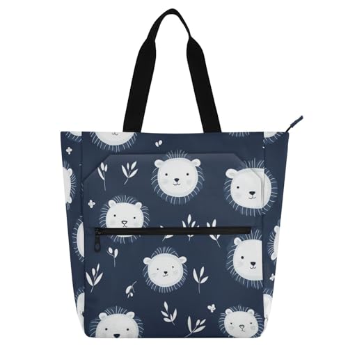 Decorative Kids Tote Bags for Kids Adults, Cartoon Cute White Bear Waterproof Library Shoulder Bag Handbag with Zipper for School Shopping Travel Rainbow tela para