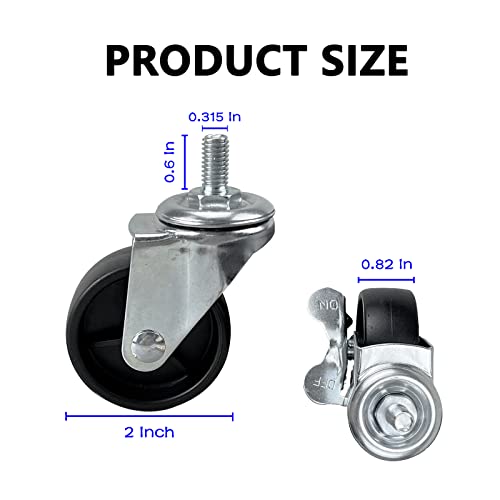 Crlgo 2"PPM8 4Pcs Casters M8X15Mm, 2 With Brakes | 2 Inches Heavy Duty Nylon Rubber Swivel Caster Wheel thumb #1