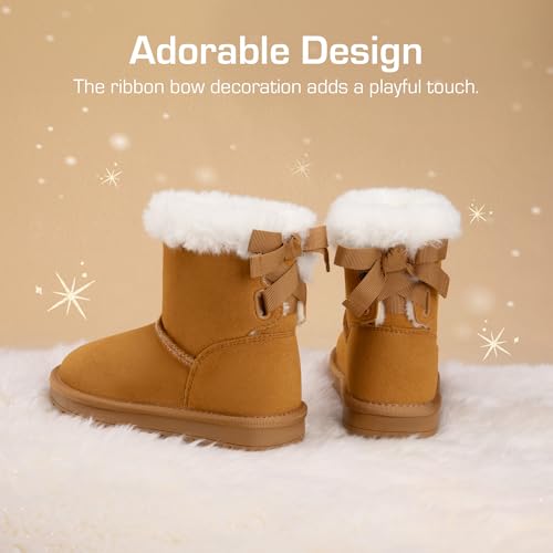 DREAM PAIRS Girls Boots Kids Winter Faux Fur Warm Snow Ankle FuzzyChic Kid's Bow Boots for Toddler/Little Kid - image 4