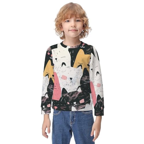 Seamless Texture with Cat Heads And Paws, Pastel Colors, CuteChildren's Casual Pullover Sweatshirt Loose Fit8-10Y