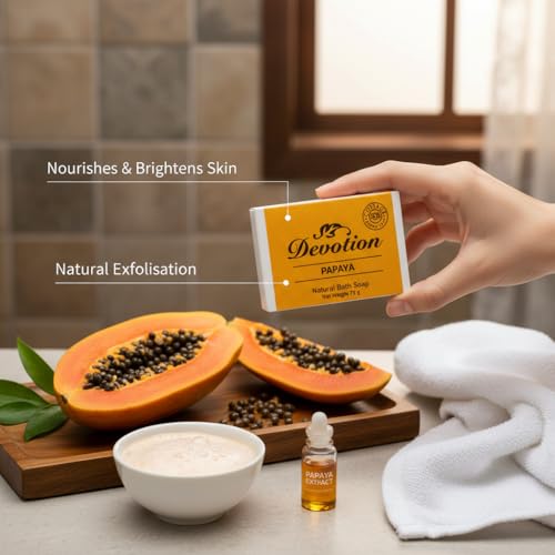 Image of Devotion | PAPAYA Natural Bath Soap | Pack of 6 | 75g | Moisturizing & Nourishing | Gentle Cleansing