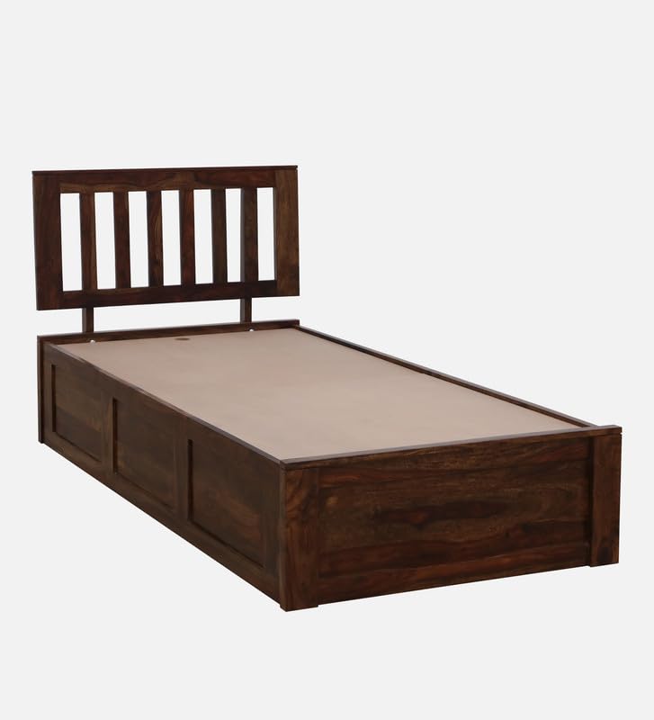 Image of Solid Sheesham Wood Wave Single Bed with Box Storage | Wooden Single Bed Cot Palang Furniture for Bedroom Living Room Home and Hotel (Provincial Teak Finish)