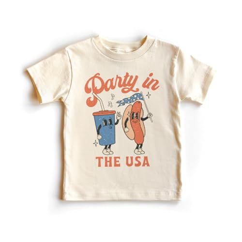Retro 4th Of July Shirt - Party In The USA Funny Hot Dog Fourth Of July Outfit - Toddler & Youth Boho Natural Graphic Tee