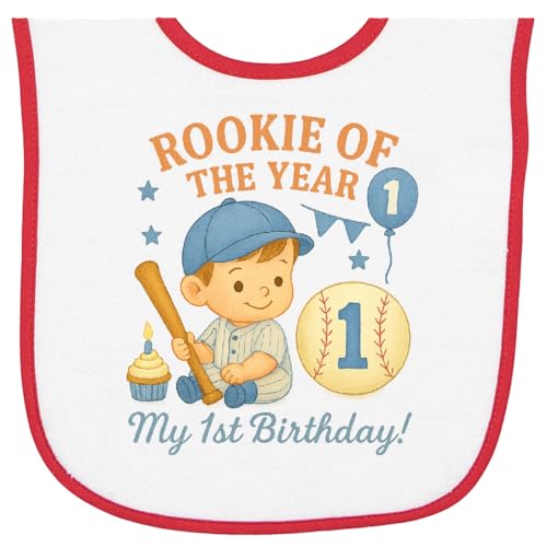 inktastic Rookie Of the Year First Birthday Baseball Theme Baby Terry Cloth Bib