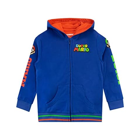 SUPER MARIO BROS Boys Mario and Luigi Zip Hoodie Hooded Sweatshirt for Kids Blue 5 to 6 Years Cover