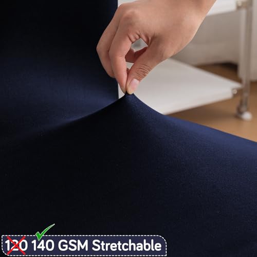 Image of HOKIPO 'SereneSolids' 140 GSM Stretchable Dining Chair Cover - Set of 4, Navy Blue (AR-6246-NBL)