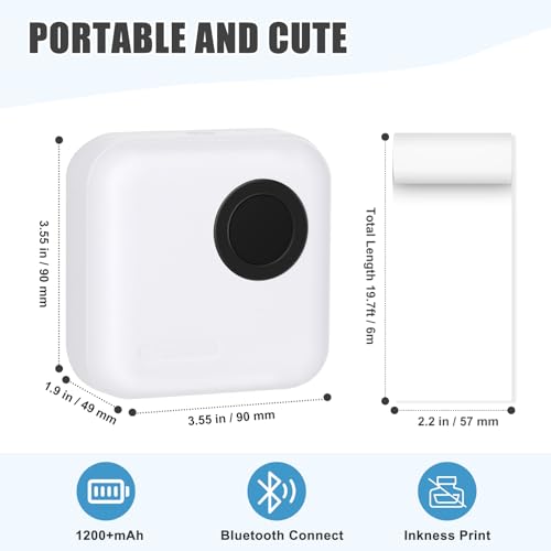 Image of Moremore Mini Sticker Printer Thermal Printer with 10 Rolls Papers and Stickers for Picture, Receipt, Notes, Lists, Label, Memo, Sticker Portable Printe for iOS&Android
