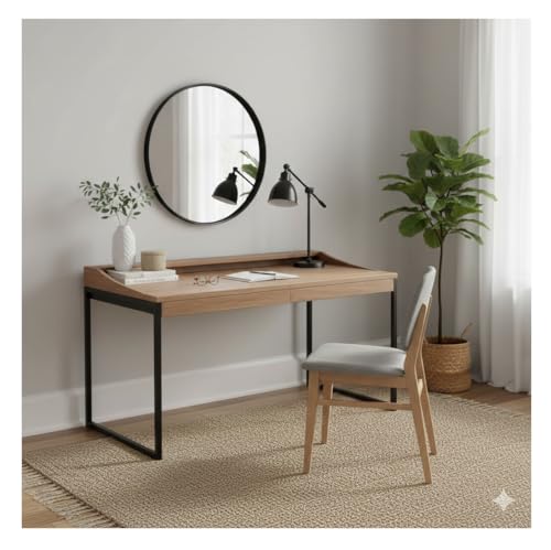Image of Solid Wood Table Top & Metal Leg Study Table | Office Desk | Computer Desk | Kids Table for Kids Room | Office | Library | Study Room | Living Room | Finish Color - Natural Finish |