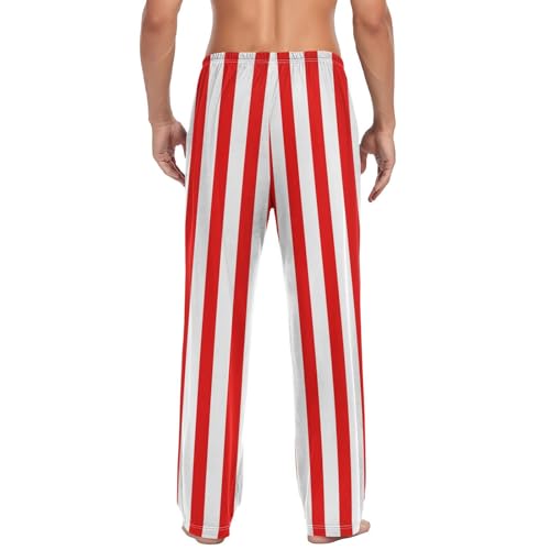 Red White Stripes Men's Pajama Pants Soft Lounge Sleep Pants, PJ Bottoms with Pockets2