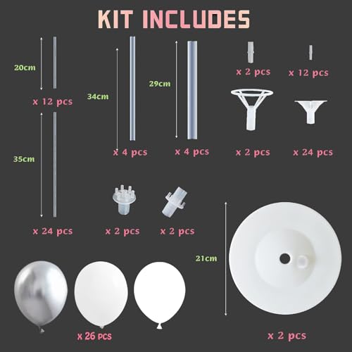 Image of Balloon Column Kit for Floor-Balloon Columns with Stand, Base and Pole,Balloon Tower Backdrop Decoration for Wedding, Baby Shower, Birthday Party, or Bachelorette Parties (Silver White)