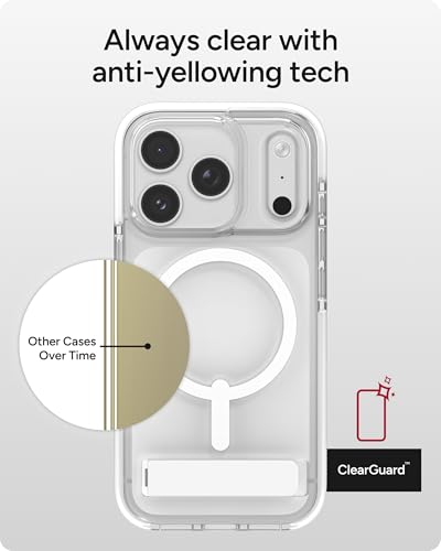 Image of ZAGG Santa Cruz Snap Case with Kickstand for iPhone 17 Pro - White, Drop Protection (13ft /4m), MagSafe Charging Compatible, ClearGuard Anti-Yellowing Technology, Scratch Resistant Phone Case