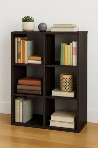 Image of Enigmatic Woodworks Wooden 6-Cube Open Storage Organizer | Bookshelf Multipurpose for Home Rack Showcase for Living Room I Study Room I Finish-Suede DIY (Wenge) 33.5 * 9.5 * 24.7inch