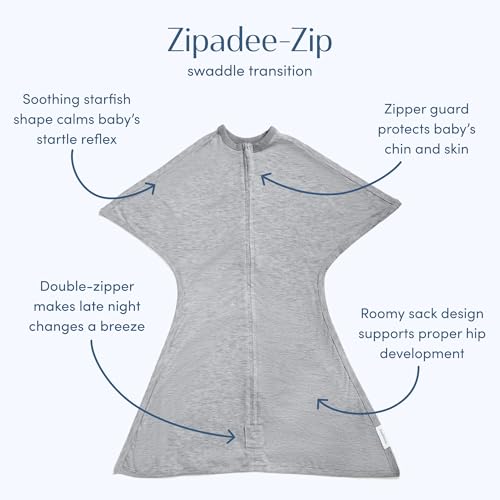 Image of SleepingBaby Zipadee-Zip Transition Swaddle - Cozy Baby Swaddling Blanket with Zipper Convenience - Roomy Wearable Blanket for Easy Diaper Changes - 3-6 Month - Hall of Fame Grey Heather