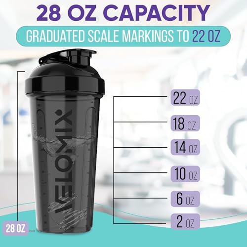 Image of VELOMIX -2 Pack- 28 oz Protein Shaker Bottles for Protein Mixes - 2x Wire Whisk | Leak Proof Shaker Cups for Protein Shakes and Pre Workout | Protein Shaker Bottle Pack (B8) 2 Set Black