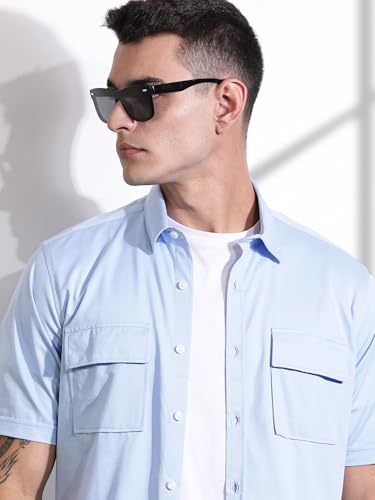 Image of Thomas Scott Men's | Solid | Half Sleeve | Regular Fit | Cotton Blend | Double Flap Pocket | Spread Collar | Casual Shirt