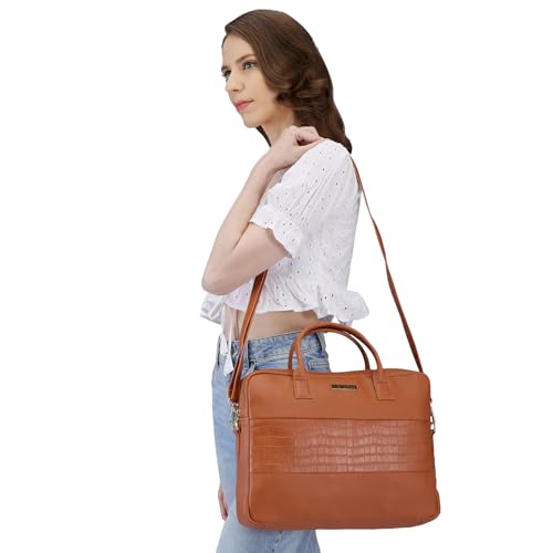 Image of Caprese Shawn Medium 16 Inch Laptop Bag for Women | Stylish 9L Business Handbag with Smart Sleeve & Back Zipper Pocket | Adjustable & Detachable Strap for Office Use