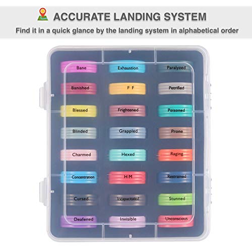 ALIZERO DND Miniatures Condition Rings - 96 D&D Status Effect Markers in 24 Frequently Used Conditions - Pathfinder and Dungeons & Dragons Accessories - Premium Storage Box with Foam Padding