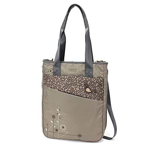 CHALA CV-Venture Zip-Around Tote - RFID Protected Expandable Shoulder Purse Tote Bag with Detachable Crossbody Strap - Bird - khaki