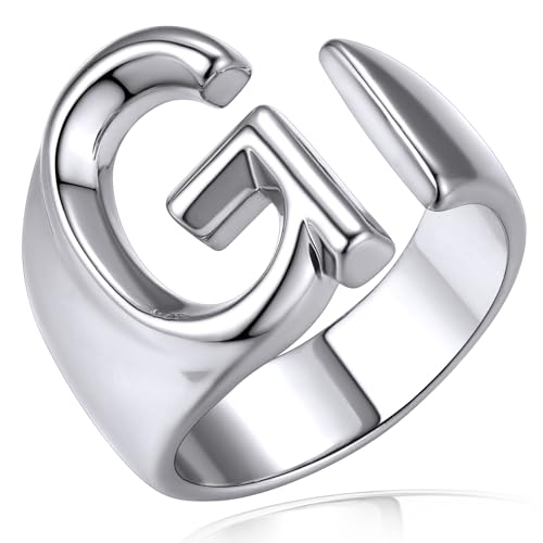 KeyStyle Womens Letter G Ring Adjustable Initial Rings Alphabet Letter Rings Chunky Bold Stacking Non Tarnish Trendy Rings for Women Jewelry