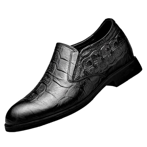 Men Dress Formal Shoes Business Working Office Block Heel Shoe Breathable Slip On Burnished Leather Classic