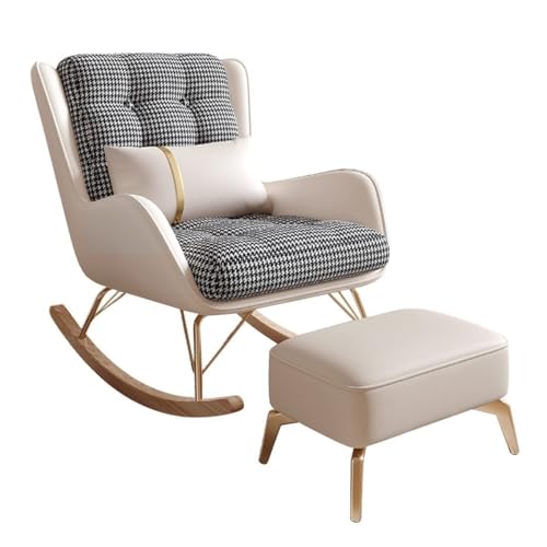JIESOO Silla Cómoda Reclinable Tapizada con Almohada Lumbar Y Reposapiés, Mecedora Ocio con Reposabrazos, Silla Decorativa For Sala De Estar(Beige)