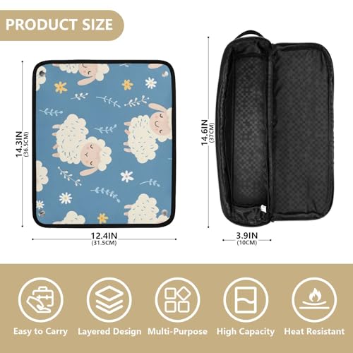Hair Styling Tools Organizers, Seamless Sheeps with Flowres Portable Hair Tools Organizer with Heat Resistant Mat for Flat Iron Straightener, Curling and Other Hair Styling Tools miniatura 4