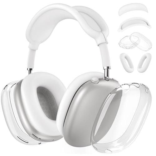Silicone Case Cover for AirPods Max Headphones, Clear Soft TPU Ear Cups Cover/Ear Pad Case Cover/Headband Cover for AirPods Max (2024/2020),Transparent Accessories for Apple AirPods Max (USB-C), White