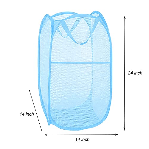 Image of Larpur Pack of 2 Pop up Laundry Hampers, Collapsible Laundry Baskets, Portable Mesh Clothes Hampers for Home Room, College Dorm, Apartment, Foldable Hamper with Carry Handles, Sky Blue