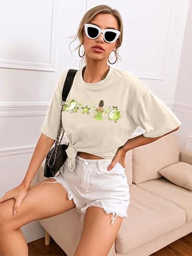 Oversized Magic Kingdom Shirts for Women The Princess and The Frog Shirt Flower Tea Cake Honey Tees Graphic Short Sleeve Tops2