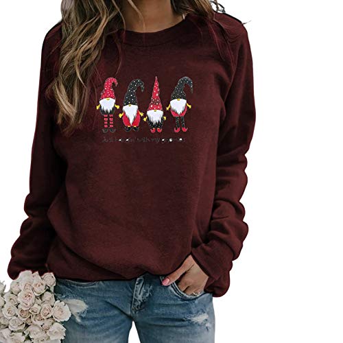 Merry Christmas Santa Graphic Cute Shirt Womens Plaid Splicing Long Sleeve Raglan Tees Baseball Tops (Wine Red, L)