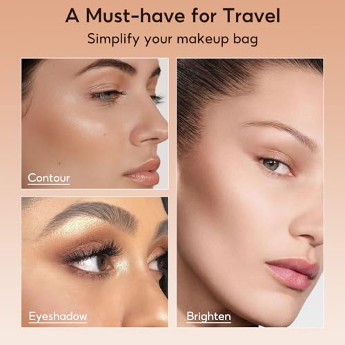 FelinWel Highlight Contour Makeup Palette Effortless Blending Matte Shimmer Highlighter Palette and Bronzer Powder for Warm Toned Skin with Brush