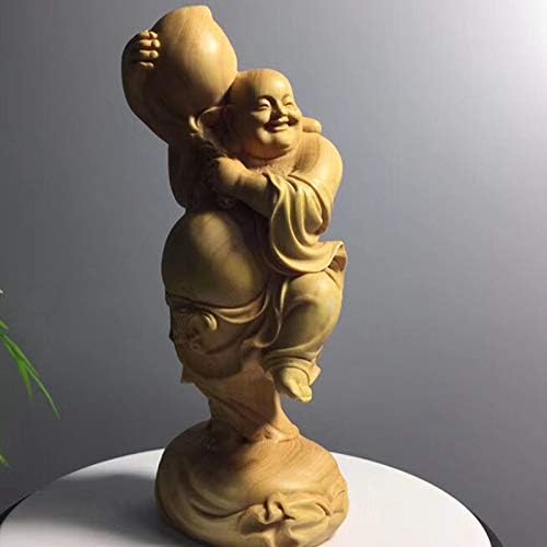 Mascot Wooden Crafts Wood Carving Art Wood Decoration Artwork 小叶黄杨木贺寿弥勒家居摆饰摆件书房客厅装饰雕刻木雕工艺品(黄杨木贺寿弥勒)