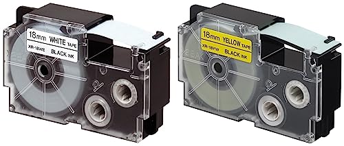 Image of Casio XR-18YW1-W-DJ Label Printer Tape (Black and Yellow) & Casio XR-18WE1 Label Printer Tape (Black and White)