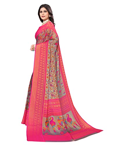 Image of Yashika Polyester Women's Chiku Chiffon Brasso Printed Saree with Unstitched Blouse Piece