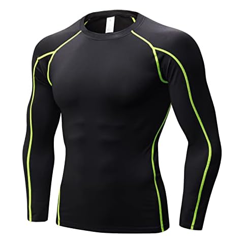 Mens Compression Top Base Layer Quick Dry High Elasticity Sports T Shirt for Gym Fitness Running Workout Black Green XL Cover