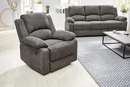 Fernsehsessel mit Tonnentaschenfederkern B97/T87/H97 cm, verstellbarer TV-Sessel durch praktische halbautomatische Relaxfunktion, Bezug Mikrofaser Vintage Anthrazit / 15129 – Bild 3