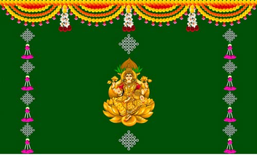 Image of Sri Yagnaa - Model 32 - Traditional Varamahalakshmi Backdrop Cloth for Festival Decoration - Varalakshmi Pooja Event Home Decoration (8x5 Ft)