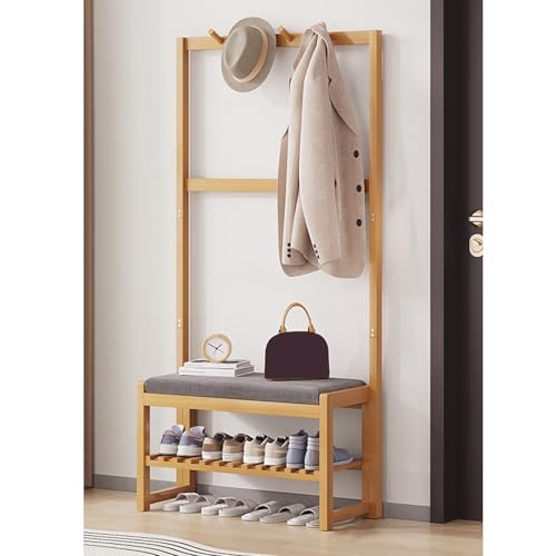 Portemanteau avec banc à chaussures 70 cm en bambou marron pour entrée