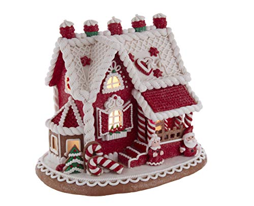 Kurt S. Adler 9-Inch Red and White Santa and Mrs. Claus Gingerbread House, Multi