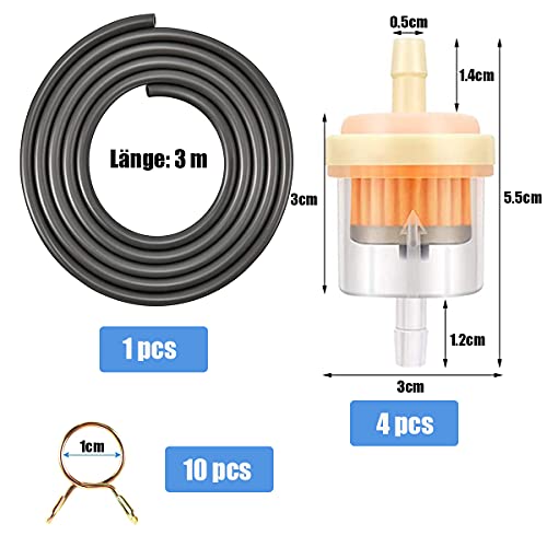 Filtre Essence Moto - Universel Filtre Essence Tondeuse 4 Pièces Filtre Carburant 5mm + 3 M Conduite de Carburant + 10 Pièces Collier de Serrage pour Voiture, Moto, Tondeuses à Gazon - Image 3