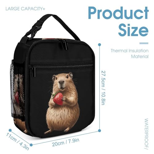 Strawberry Capybara 3 PCS Backpack Set Casual Daypack with Insulated Lunch Bag & Pencil Case4