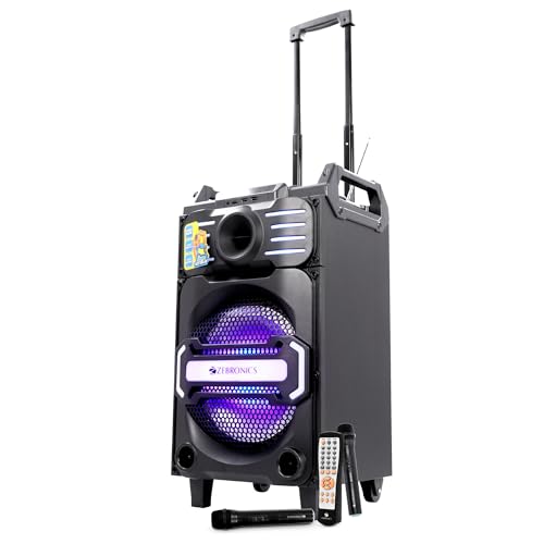 ZEBRONICS Octane Trolley Party DJ Speaker, 48 Watts, Supports Dual Bluetooth, Dual USB, mSD, AUX, Karaoke Function, Two Wireless Mic, DJ Mixer Control, 5 Band Equalizer