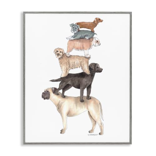 Mixed Stacked Dog Breeds Balancing, 24 x 30 Inch Framed Giclée Print